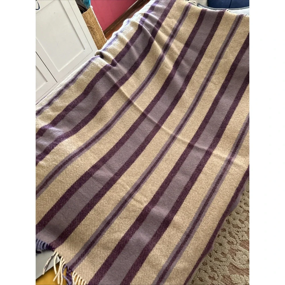 Foxford Connemara Shawl Pure New Wool Plaid Fringe Wrap Ireland Purple Tan 58X70